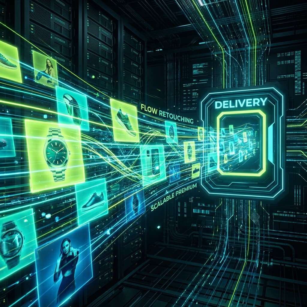 High-volume flow retouching and automated image processing pipeline